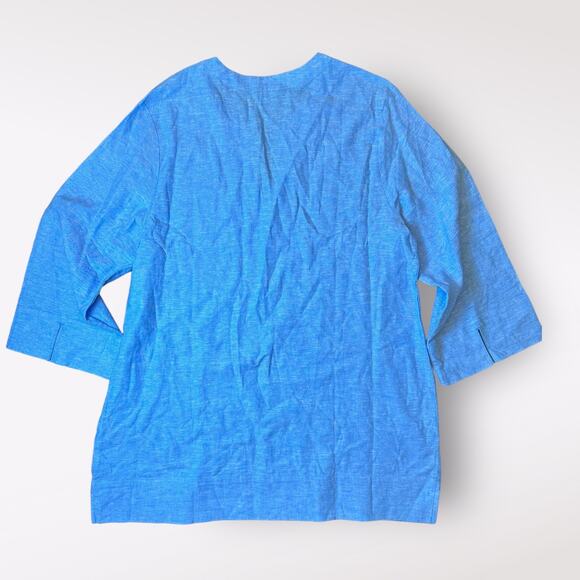 Lands End Bright Blue V-Neck‎ Linen Tunic Top Size M - Picture 3 of 8